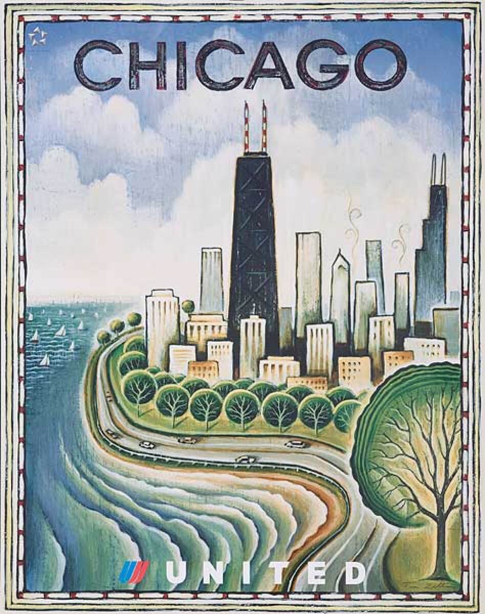 Original United Airlines Travel Poster Chicago