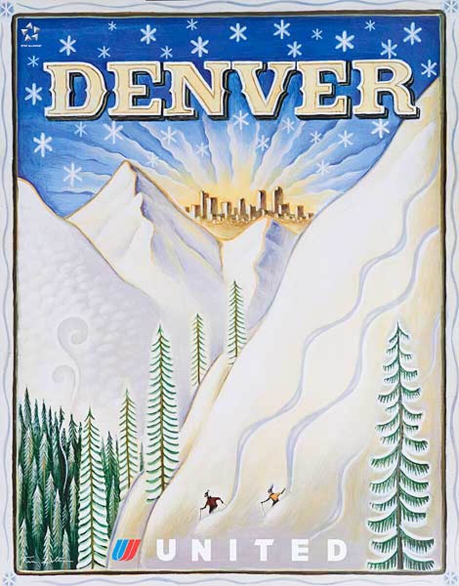 Original United Airlines Travel Poster Denver