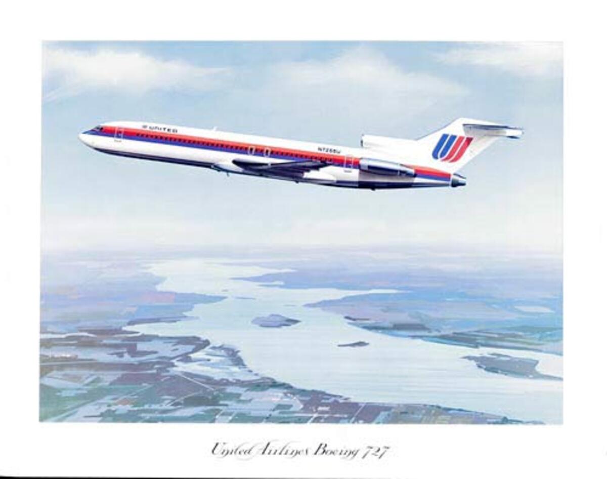 United Airlines Original Travel Poster Boeing 727