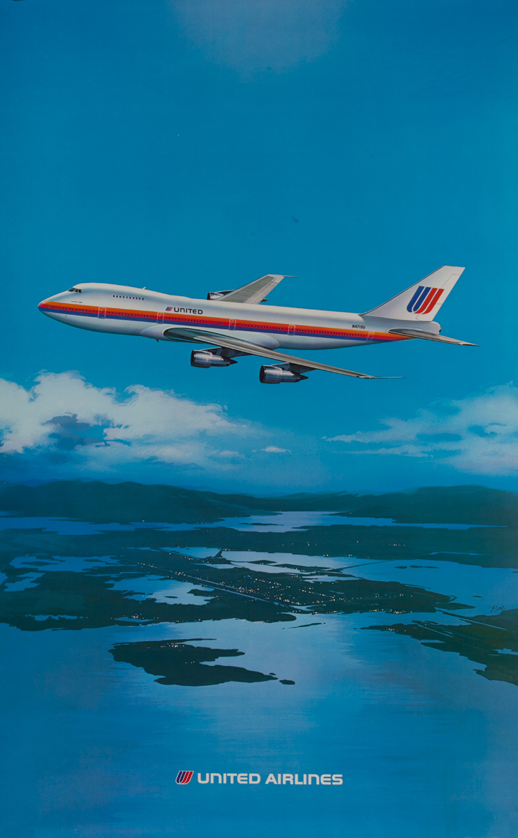 United Airlines Original Travel Poster 747