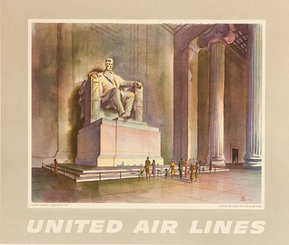 Washington DC Lincoln Memorial Original Small United Air Lines Travel Poster