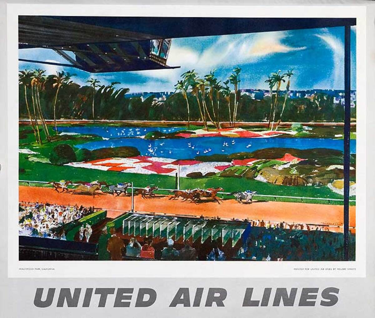 United Airlines Original Small Sized Poster Hollywood Park Racetrack California