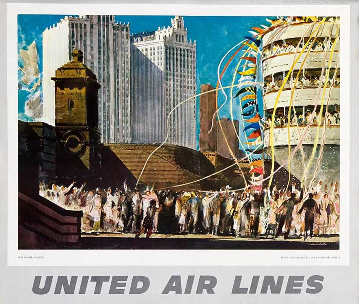 United Airlines Original Small Sized Poster Lake Cruiser Chicago Illinois