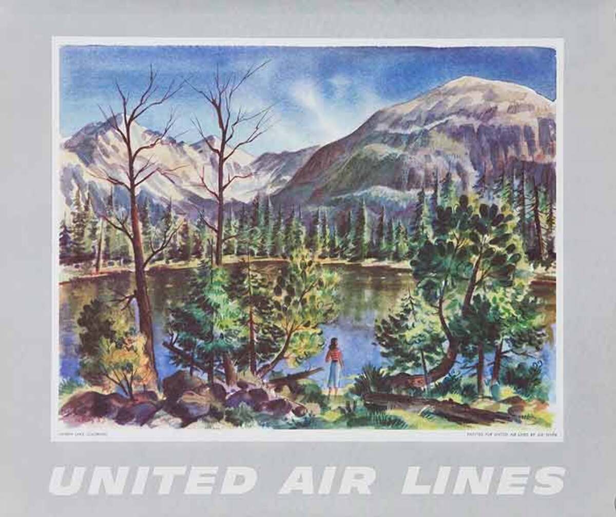 Nymph Lake Colorado United Air Lines Original Travel Poster 