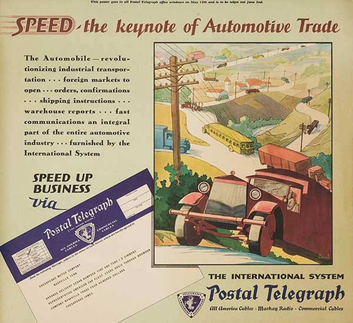 Postal Telegraph Original Poster Automotive Trade