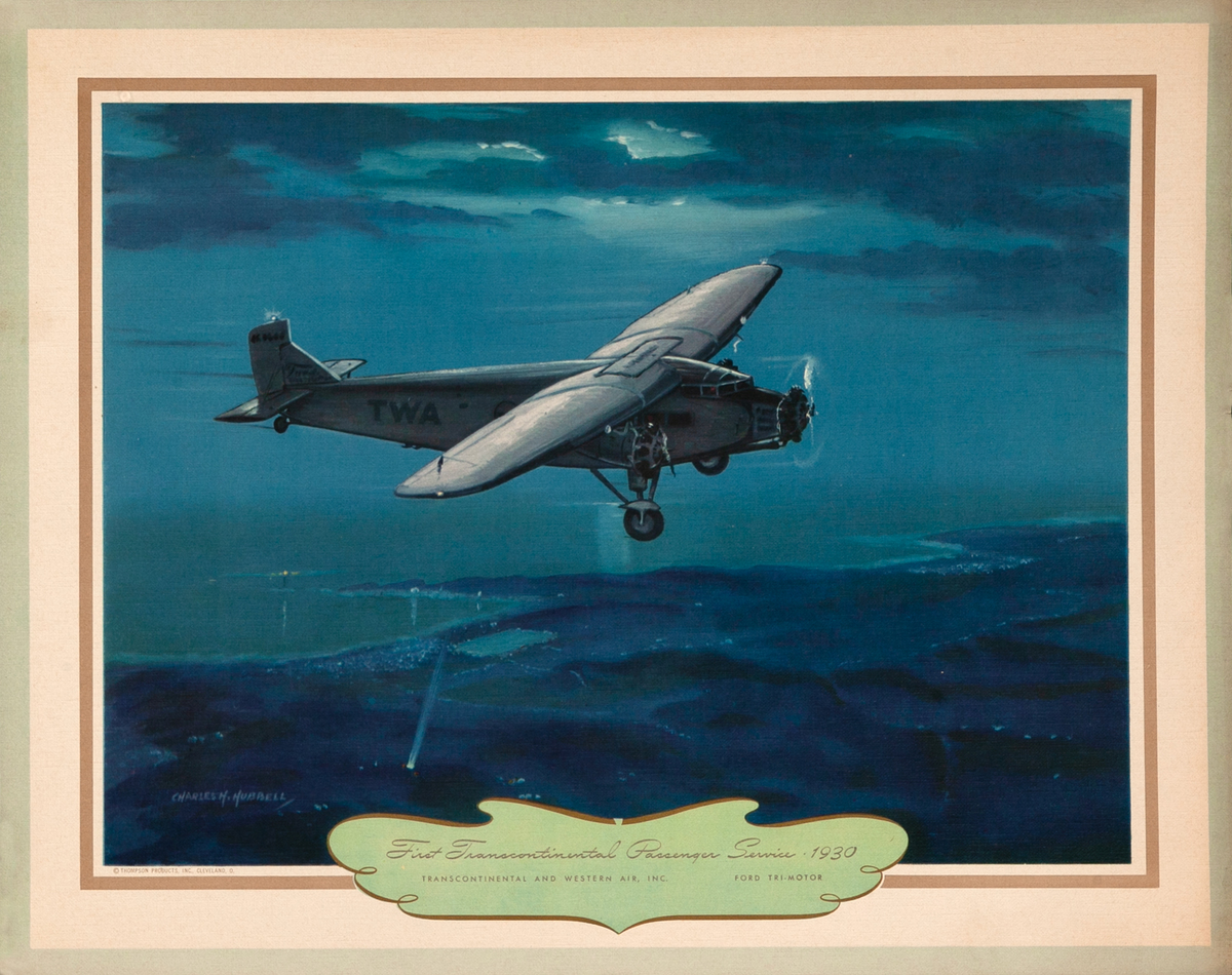 Vintgage Aviation Print First Transcontinental Passenger Service 1930