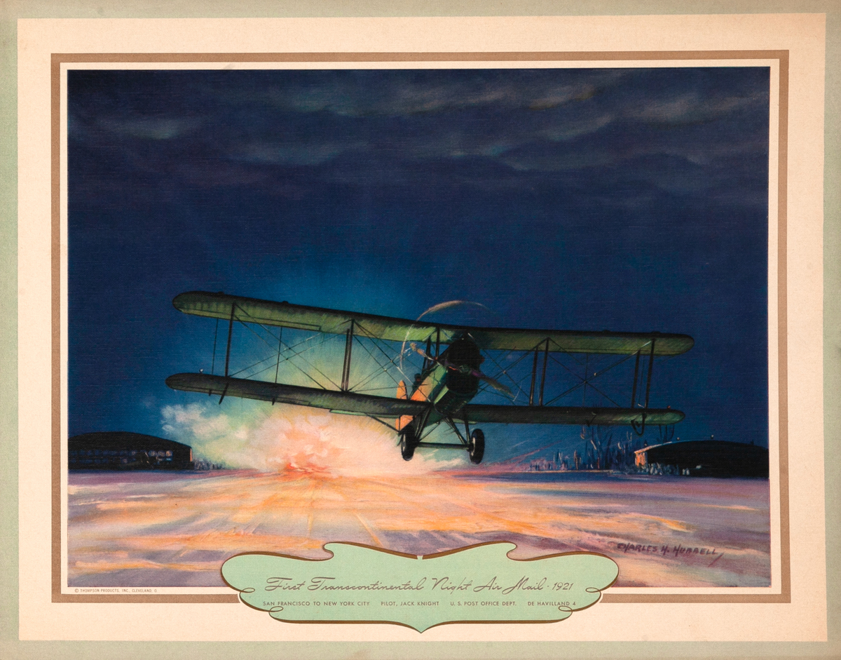Vintgage Aviation Print First Transcontinental Night Air Mail 1921