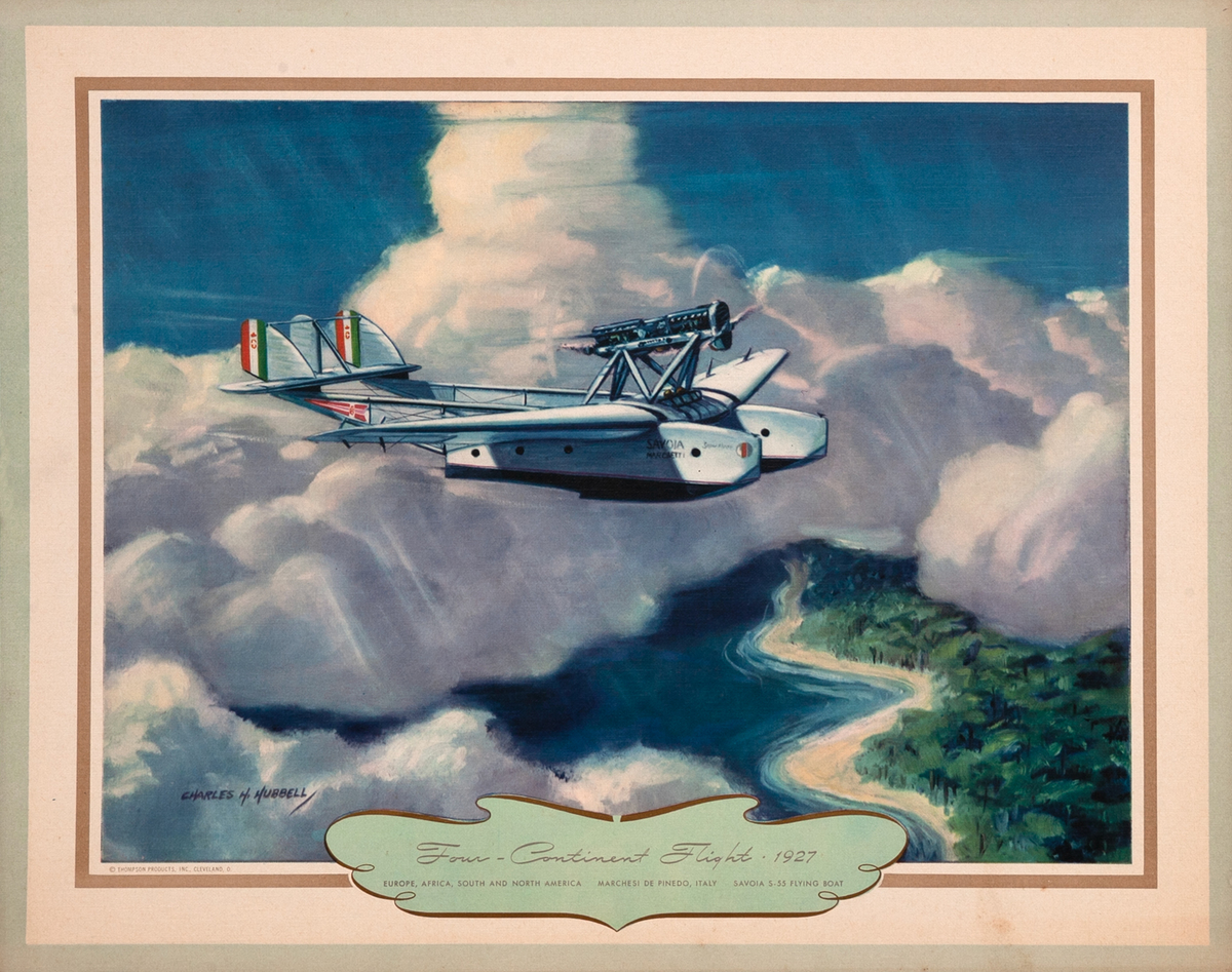 Vintgage Aviation Print Four Continent Flight 1927