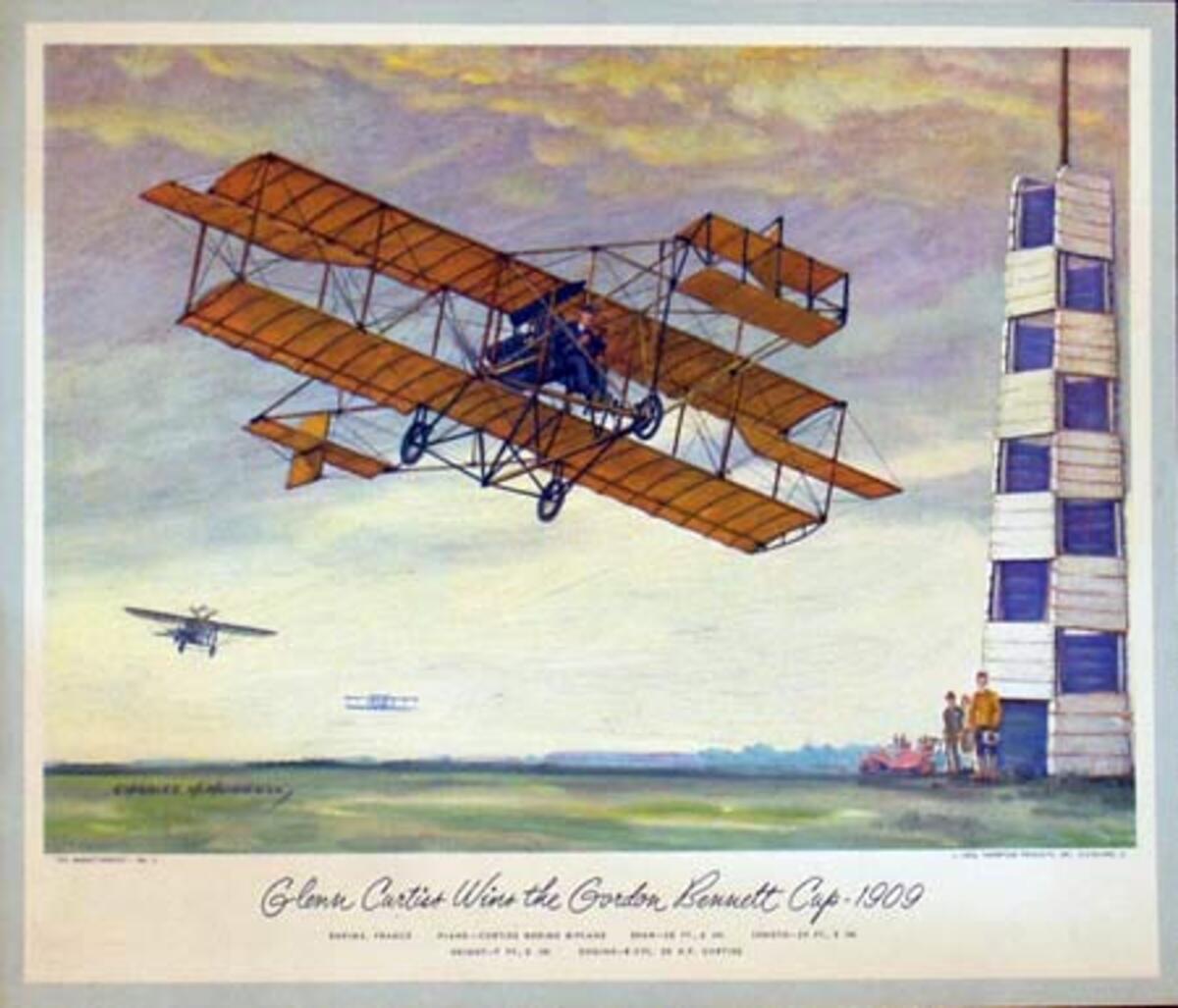 Vintgage Aviation Print  Glenn Curtis Wins the Gordon Bennet Cup 1909