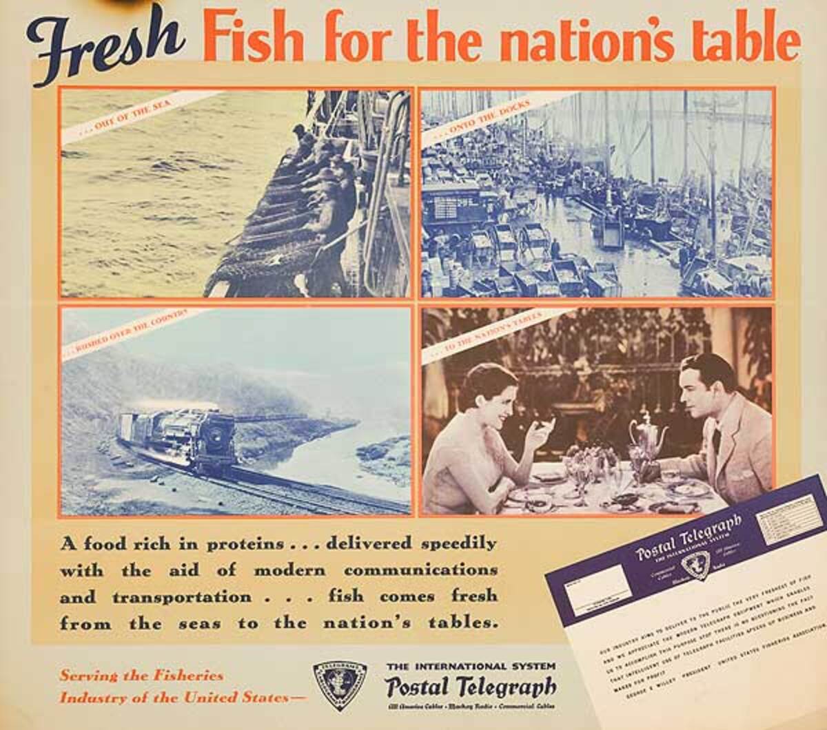 Postal Telegraph Original Poster Fish for the Nation's Table