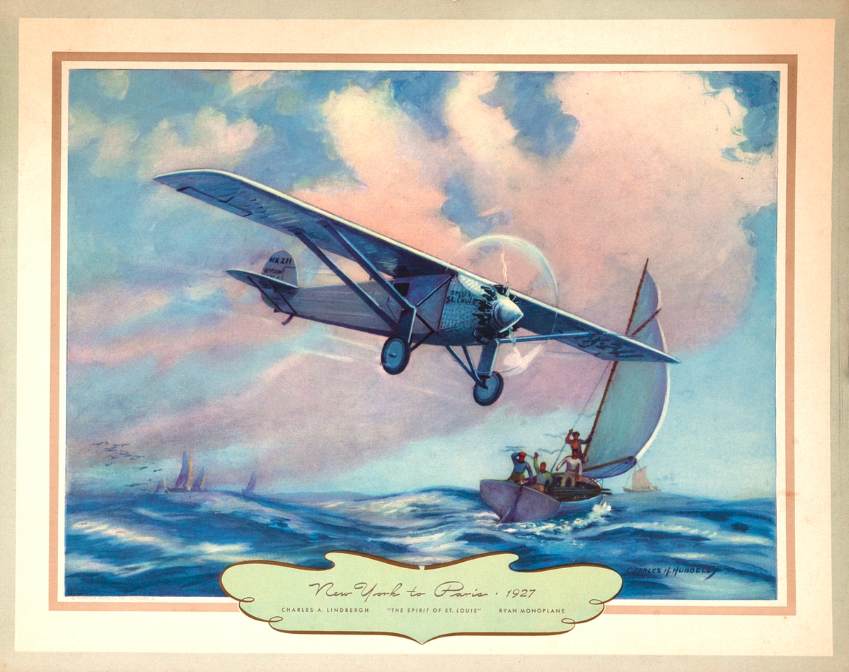 Vintgage Aviation Print New York to Paris 1927