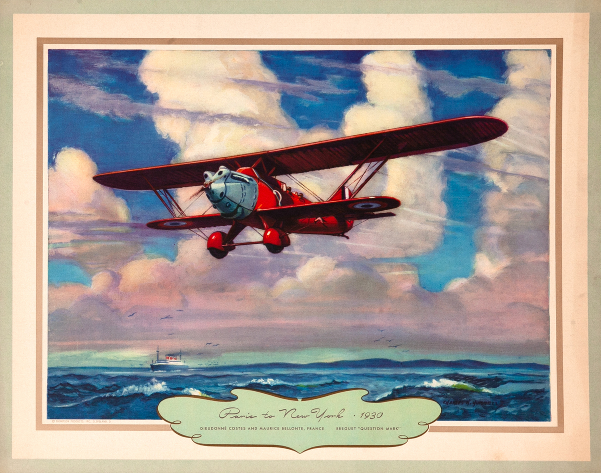 Vintgage Aviation Print Paris to New York 1930