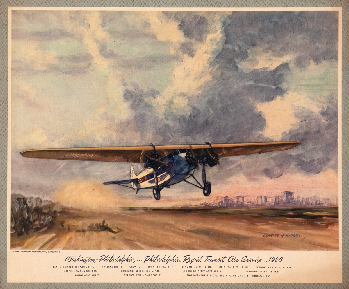 Vintgage Aviation Print Washington-Philadelphia Rapid Transit Air Service 1926