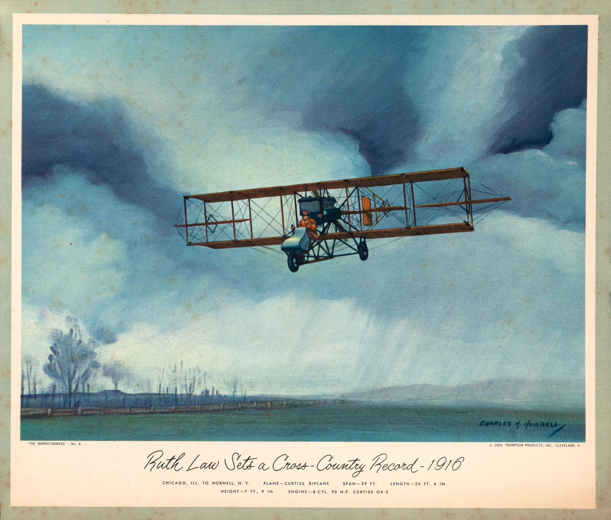 Vintgage Aviation Print Ruth Law Sets a Cross Country Record 1916
