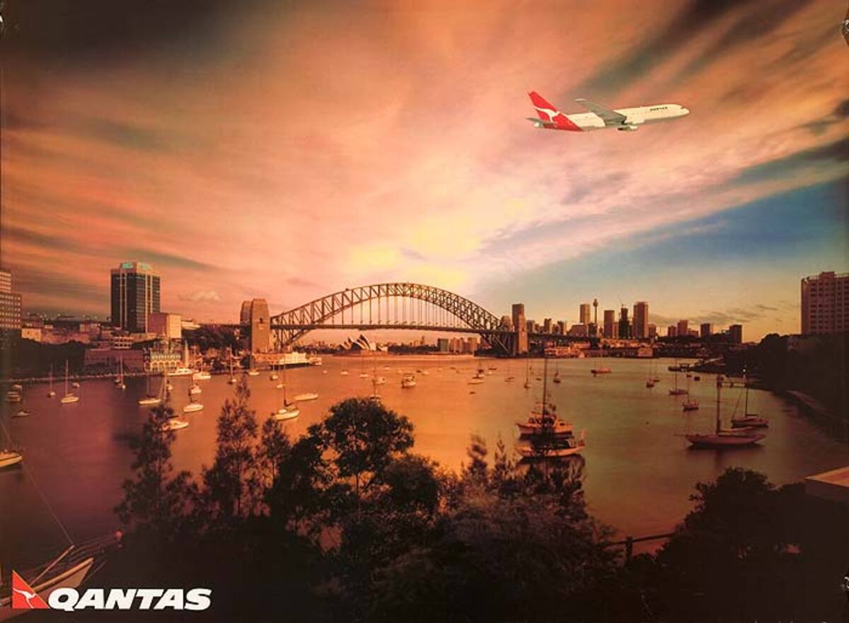 Qantas Airlines Original Travel Poster Sydney Harbor Bridge