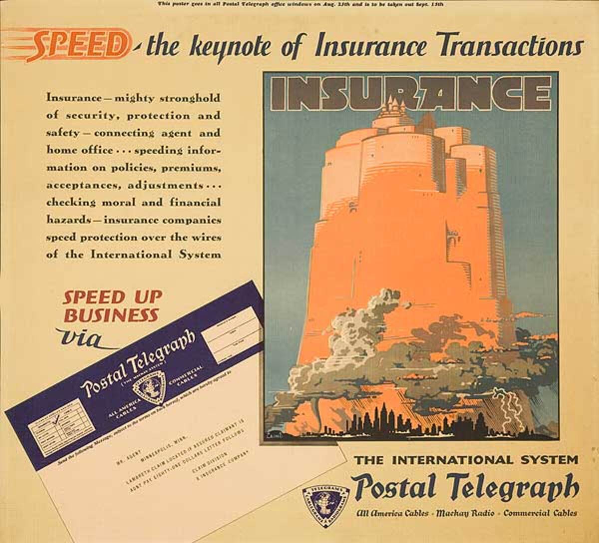 Postal Telegraph Original Poster Insurance Transaction