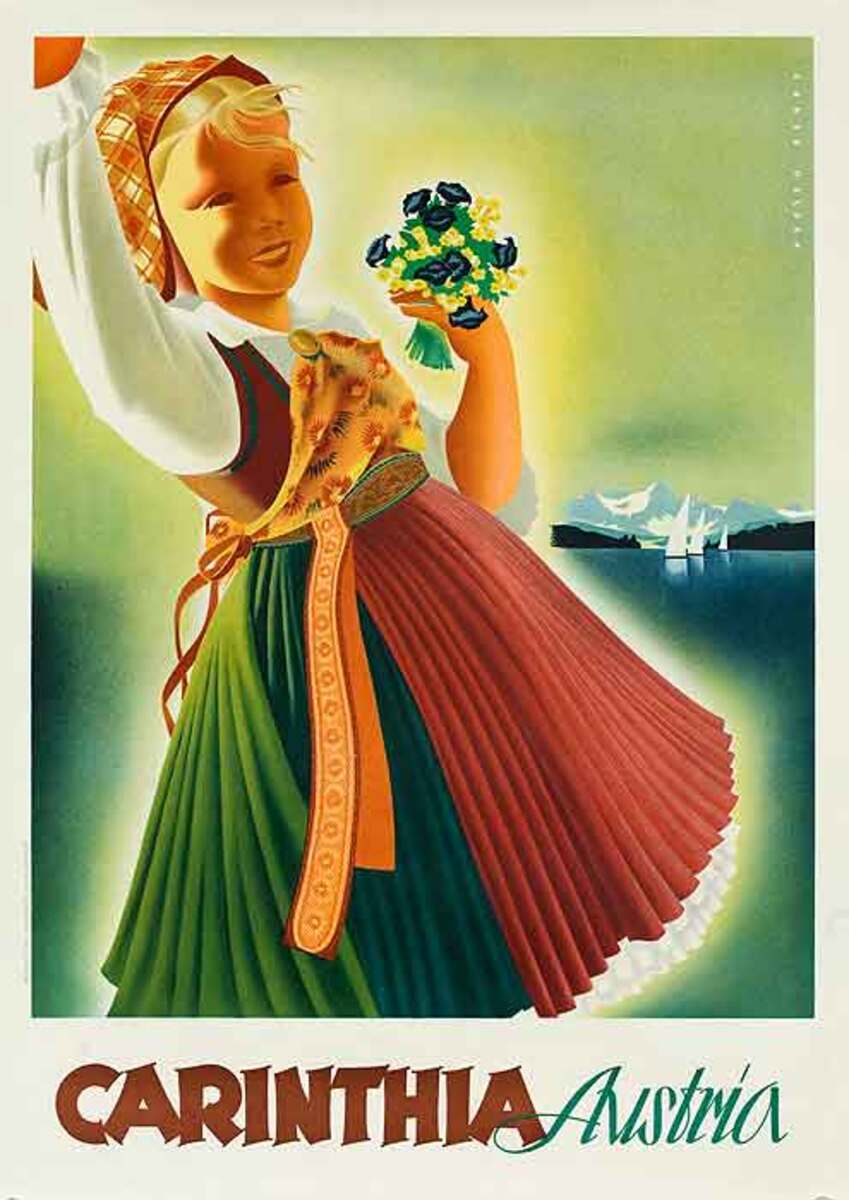 Original Vintage Austria Travel Poster Carinthia Girl