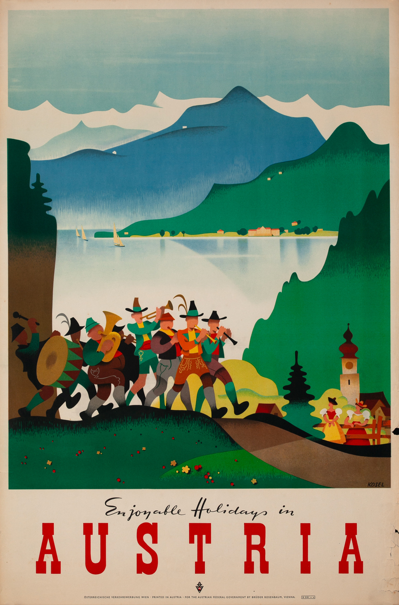 Original Vintage Austria Travel Poster Enjoyable Holidays