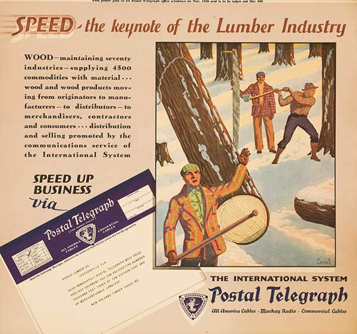 Postal Telegraph Original Poster Lumber Industry