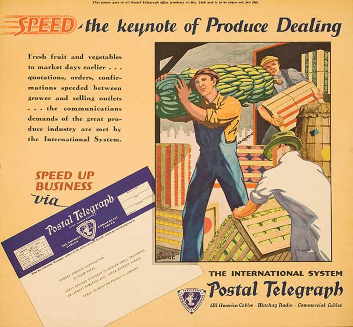 Postal Telegraph Original Poster Produce Dealing