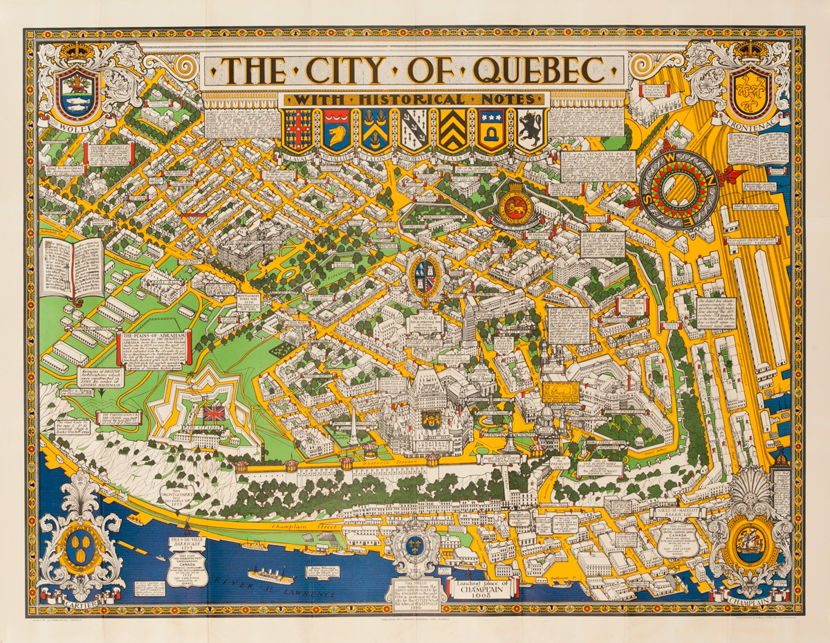 Original Quebec Canada Souvenir Poster Map