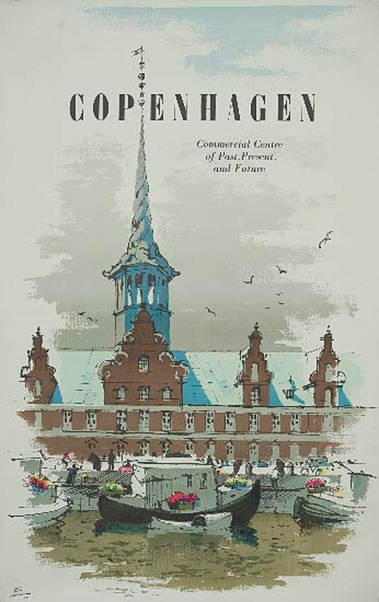 Copenhagen Denmark Travel Poster Commercial Center Past Present and Future