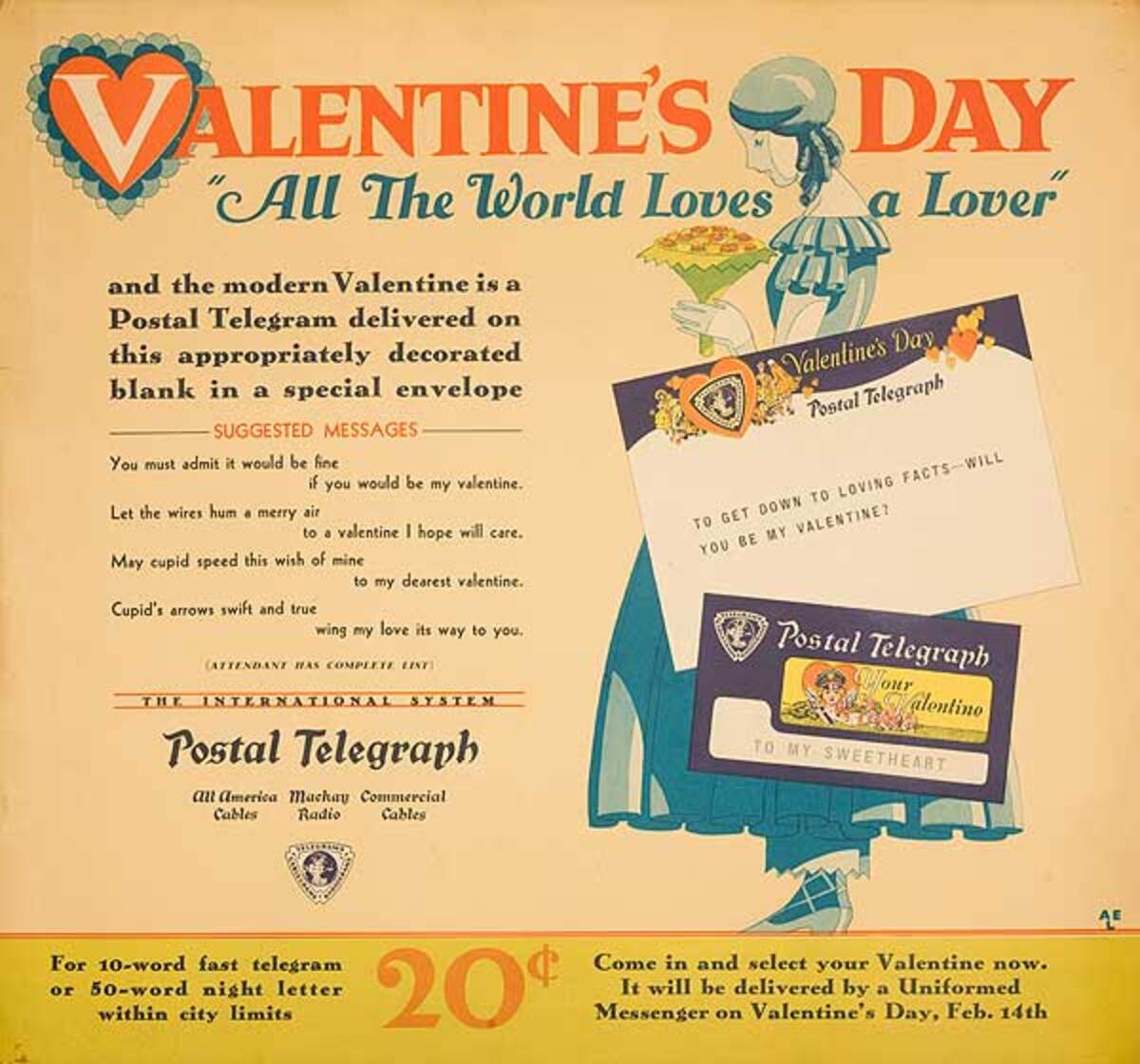 Postal Telegraph Original Poster Valentines Day
