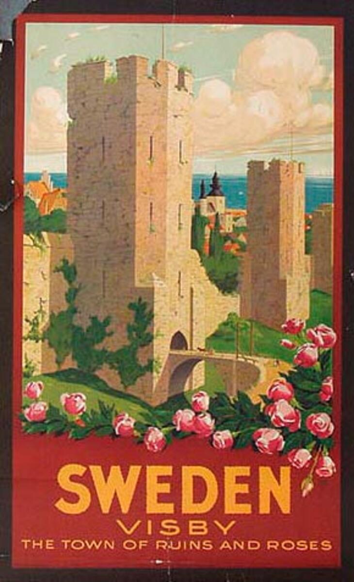 Sweden Visby Town of Roses and Ruins Original Travel Poster