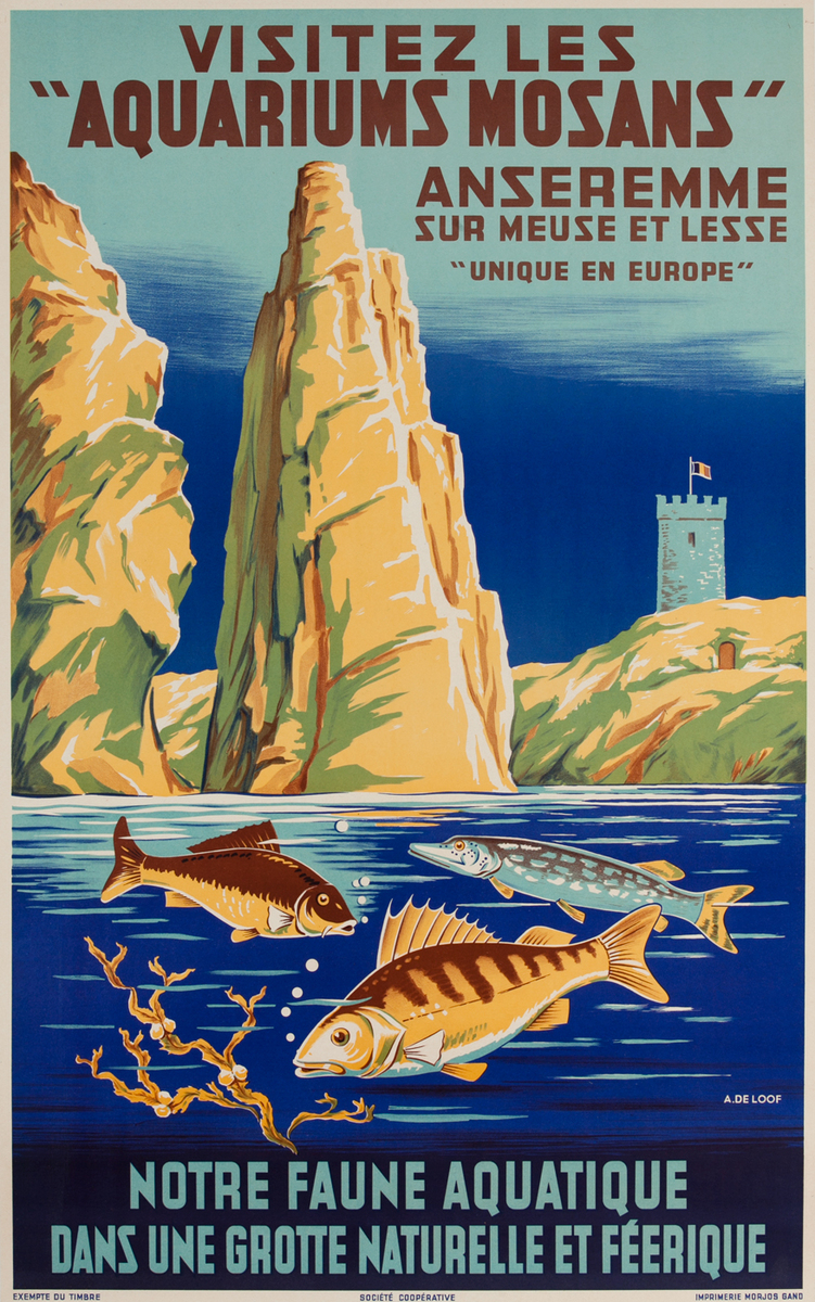 Aquarium Mosans Original Vintage Travel Poster