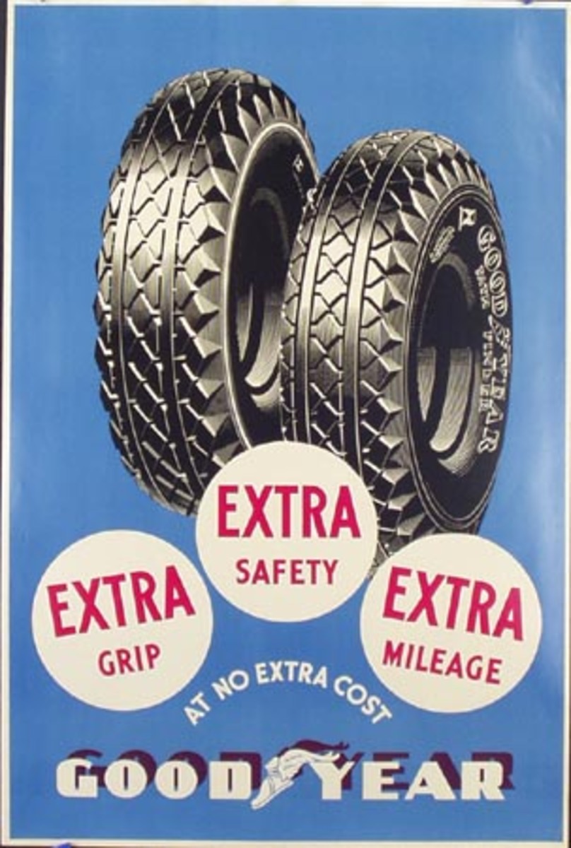 Goodyear Tires Original Advertising Poster Extra Grip Safety Milage