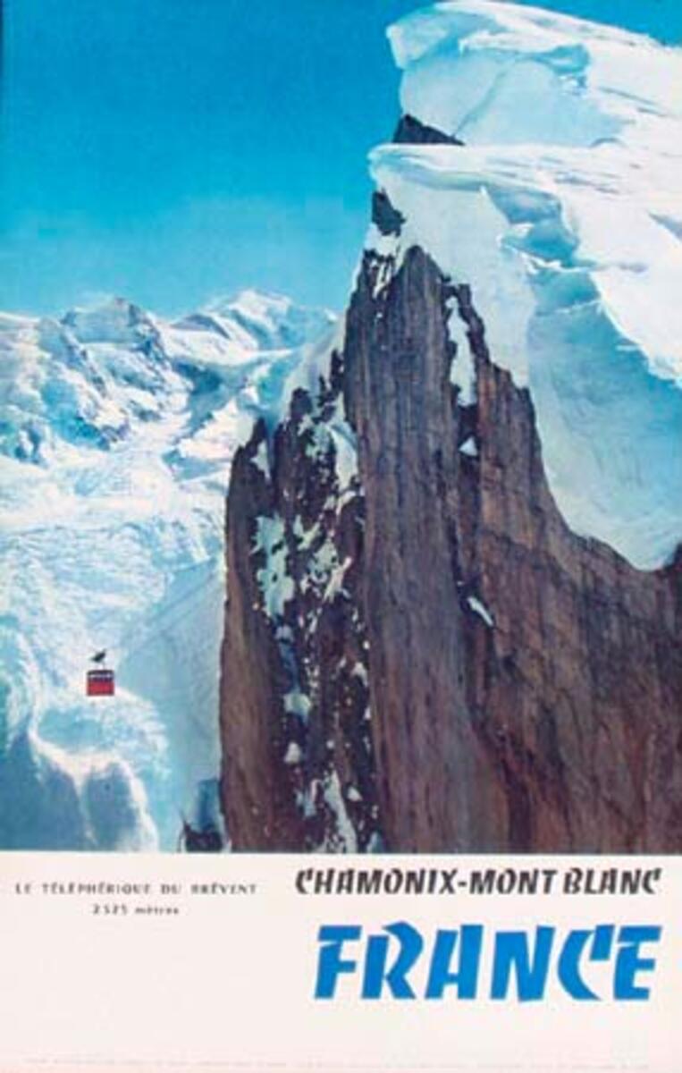 Chamonix - Mont Blanc  Original Vintage French Ski Travel Poster rock face