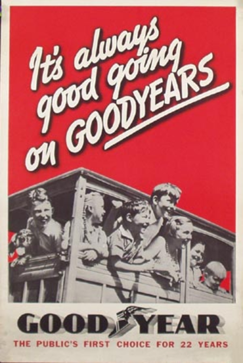 Goodyear Tires Original Advertising Poster  Kids in Woodie
