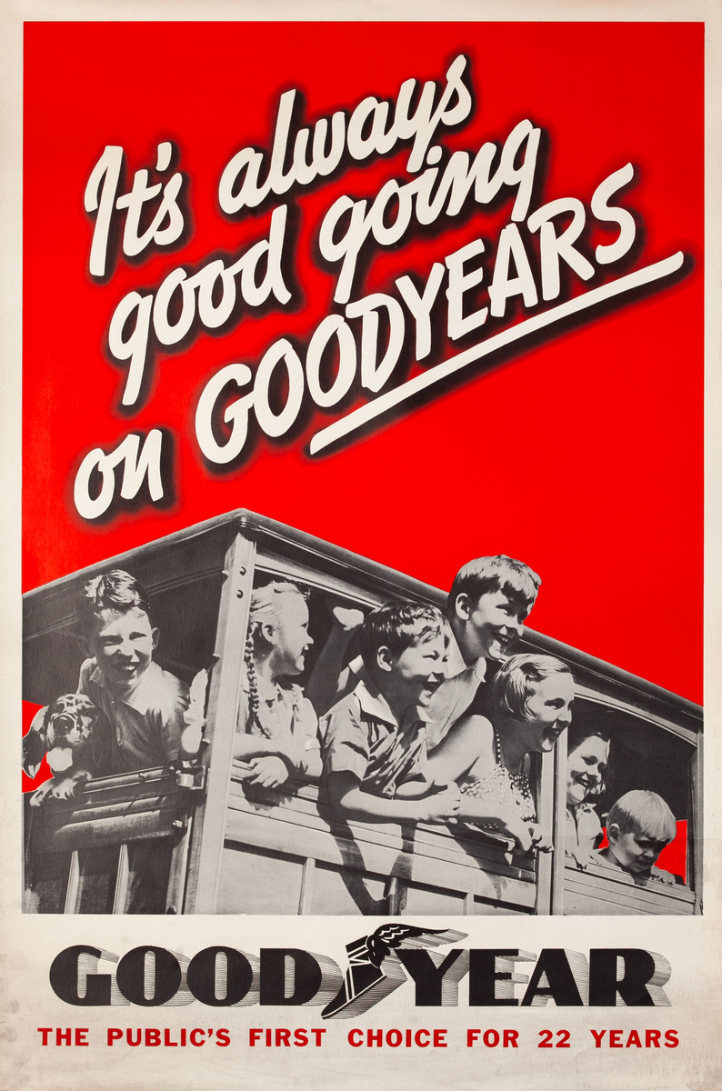 Goodyear Tires Original Advertising Poster  Kids in Woodie