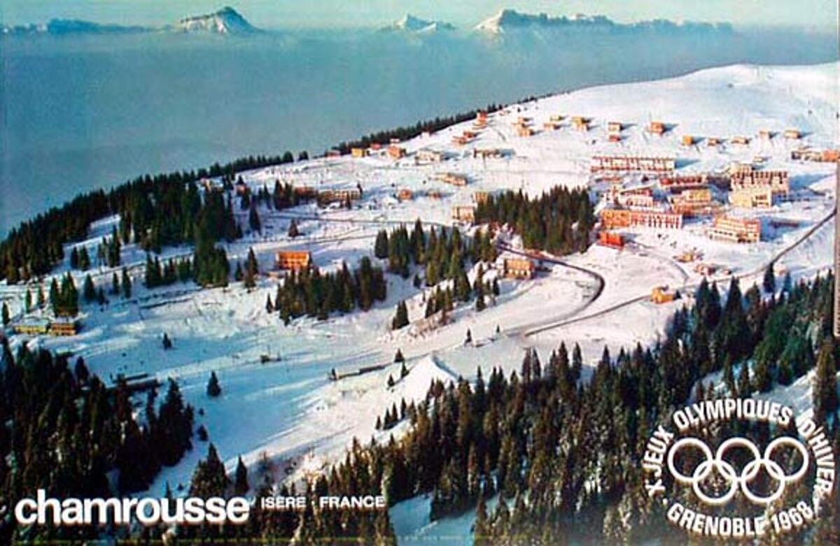 France Original Vintage Ski Travel Poster Grenoble 1968