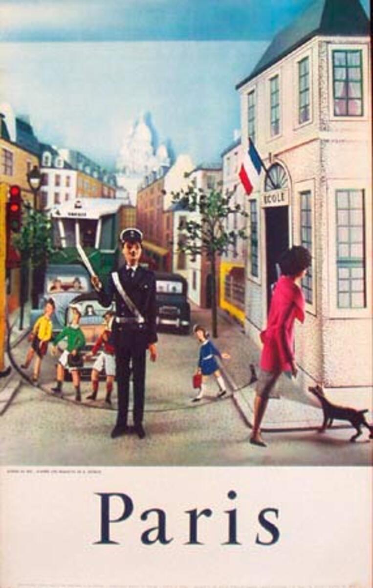 Paris France Original Vintage Travel Poster paper cutout people
