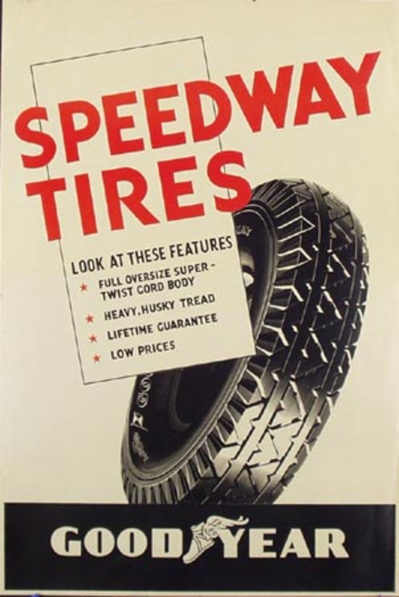 Goodyear Tires Original Advertising Poster Speedway Tires