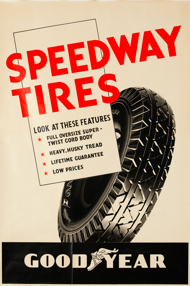 Goodyear Tires Original Advertising Poster Speedway Tires