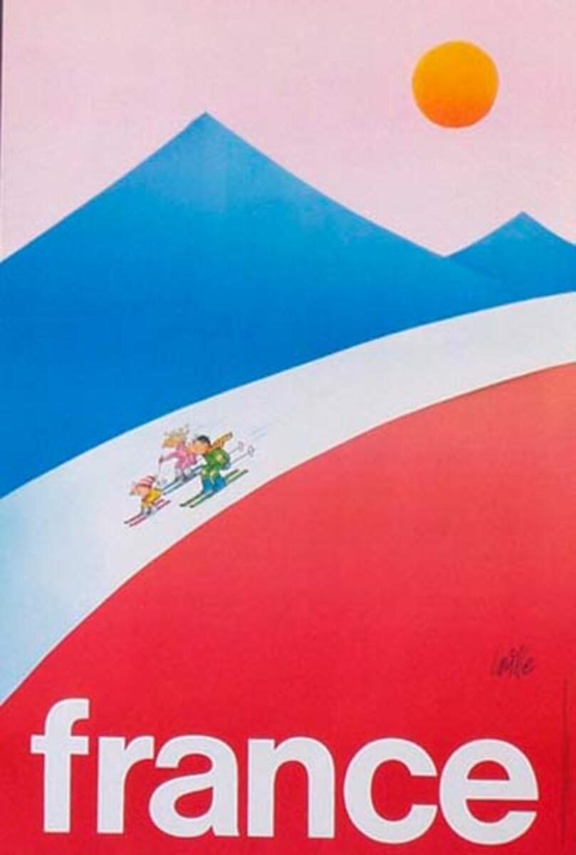 France Original Vintage Travel Poster Ski Cartoon