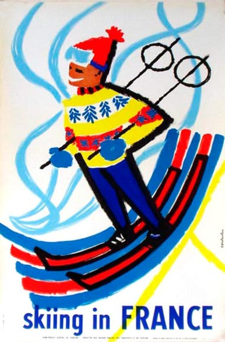 Original French Travel Poster Skiing in France