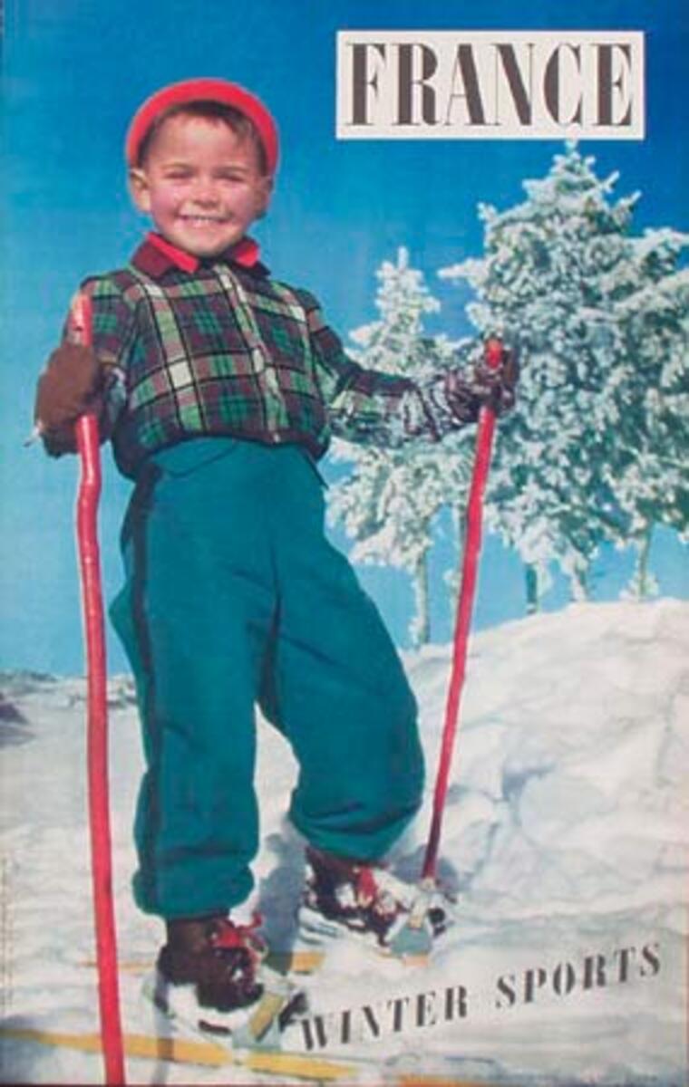 Winter Sports Original French Ski Travel Poster Kid on Skis