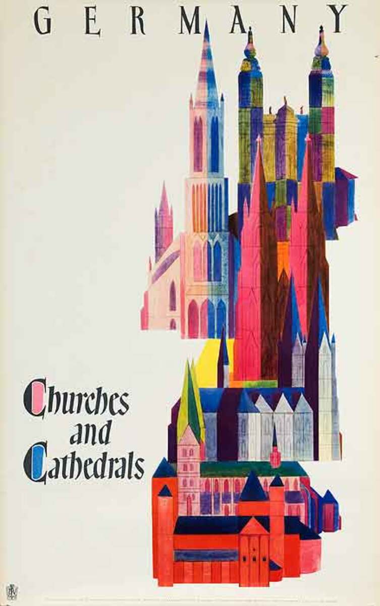 Churches and Cathederals Original Vintage German Travel Poster