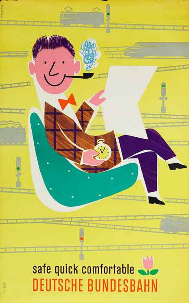 Safe Quick Comfortable German Rail Original German Travel Poster