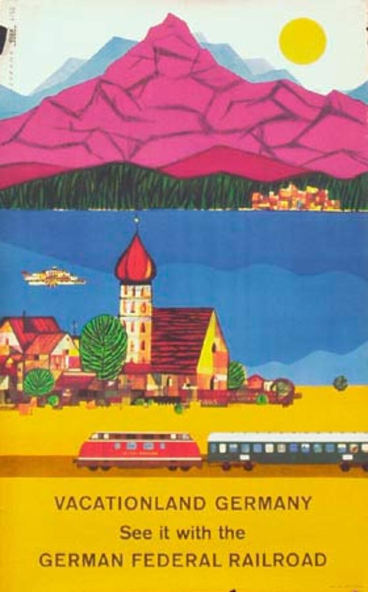 Romantic Germany More Fun by Train  German Federal Railroad Original German Travel Poster