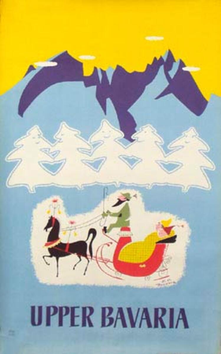 Upper Bavaria Original Vintage German Travel Poster sled
