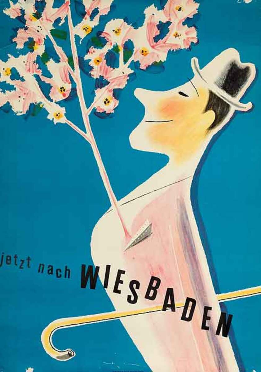 Germany Wiesbaden Man With Flowers Original Travel Poster