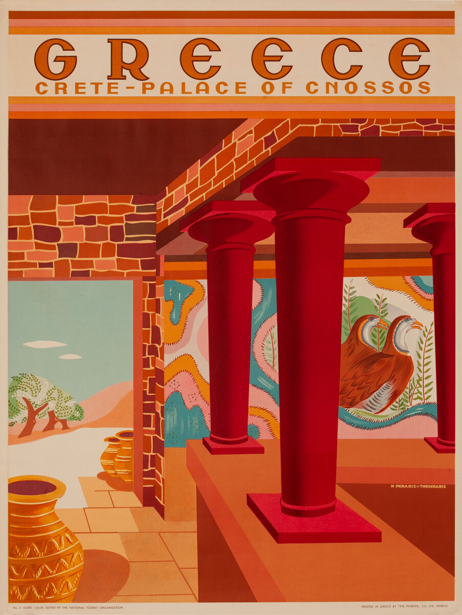 Original Greek Travel Poster Crete Palace of Cnossos