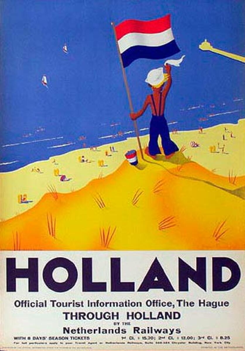 Holland Original Vintage Travel Poster Beach boy