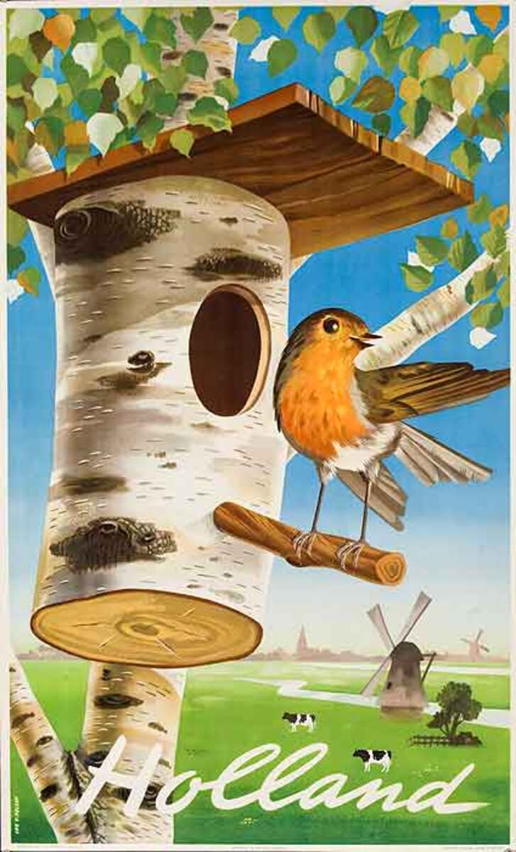 Holland Original Travel Poster Bird House