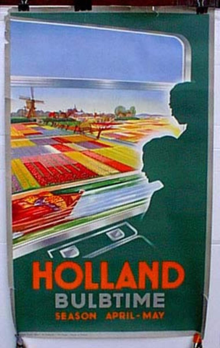 Holland Original Vintage Travel Poster Bulbtime green