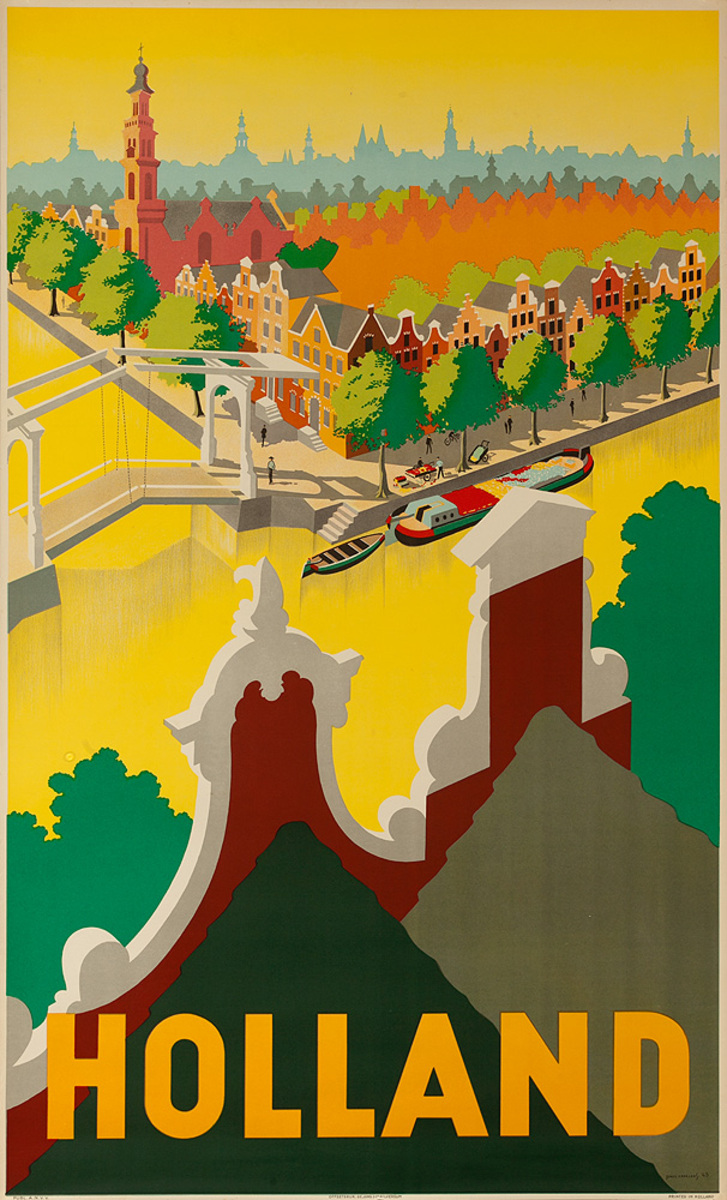Holland Original Travel Poster Canal